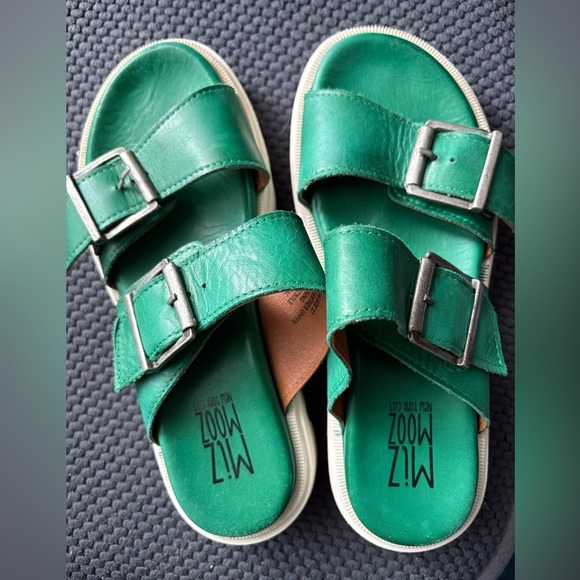 Miz Mooz Peyton two strap buckle leather  sandals  green 37 6 6.5 - Picture 1 of 8